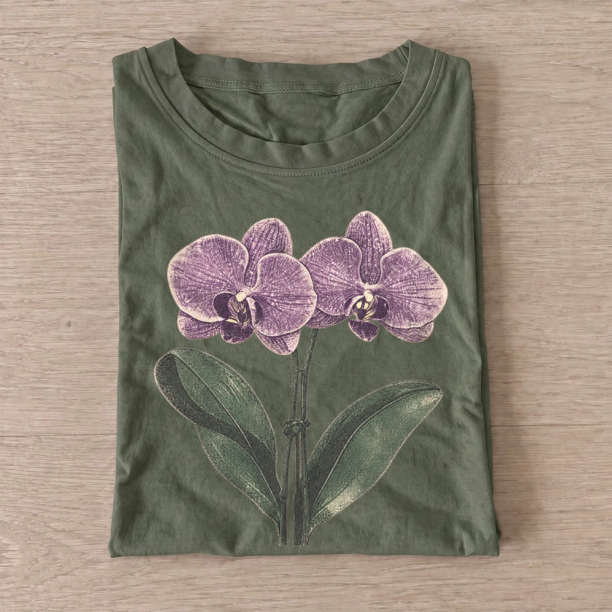 Purple orchids botanical t shirt olive20purple orchids.webp