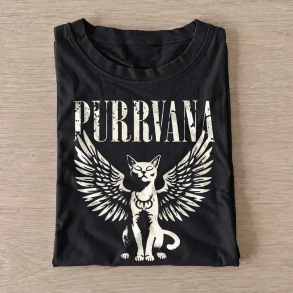 Purrvana winged cat t shirt black20winged metal cat.webp