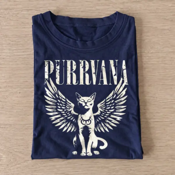 Purrvana winged cat t shirt navy20winged metal cat.webp