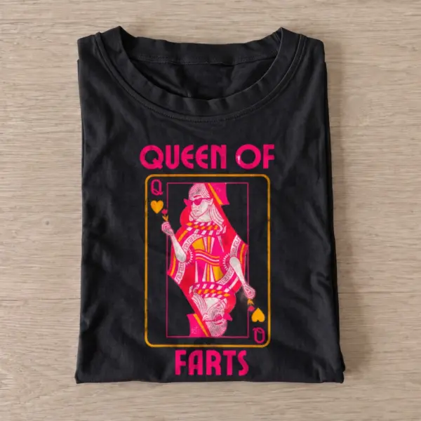 Queen of farts playing card graphic t shirt black20queen of farts.webp