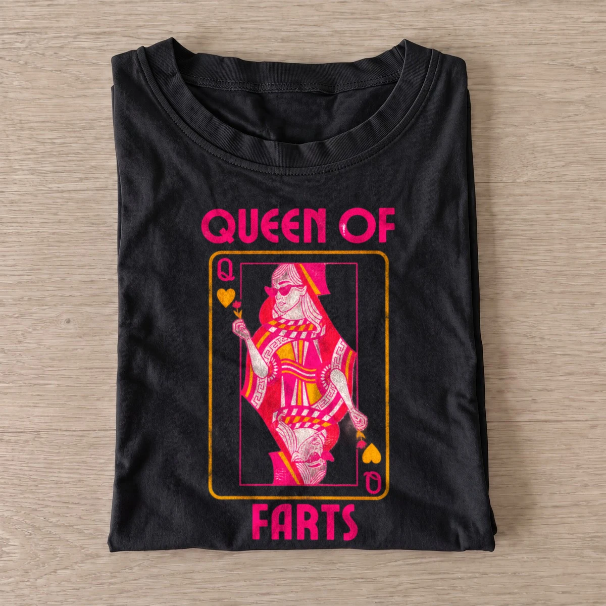 Queen of farts playing card graphic t shirt black20queen of farts.webp