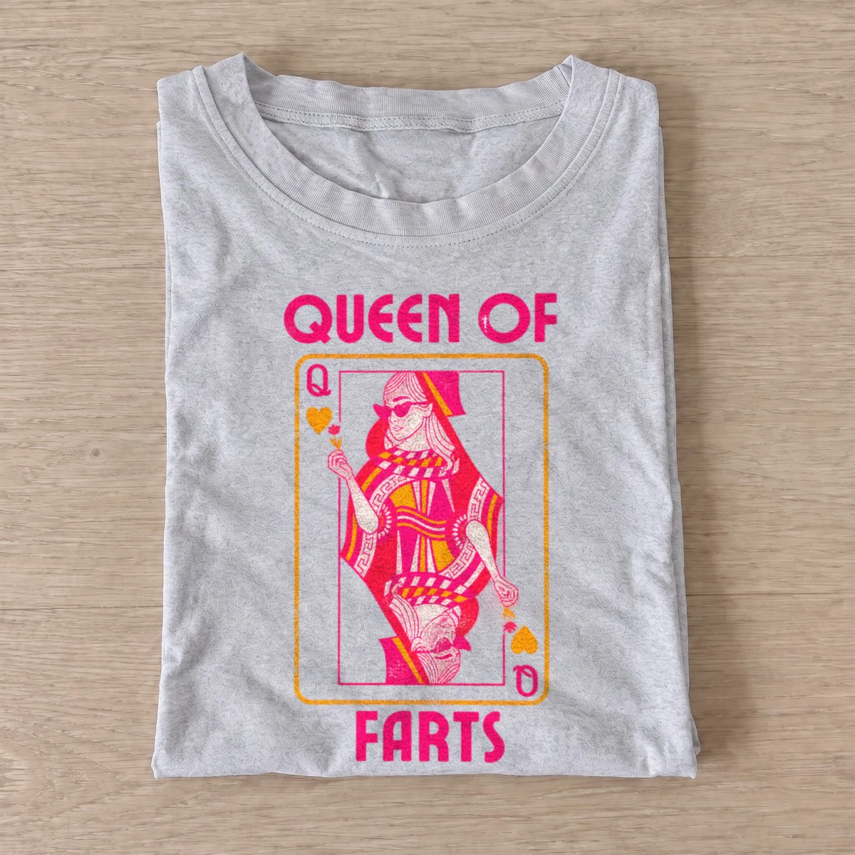 Queen of farts playing card graphic t shirt gray20queen of farts.webp