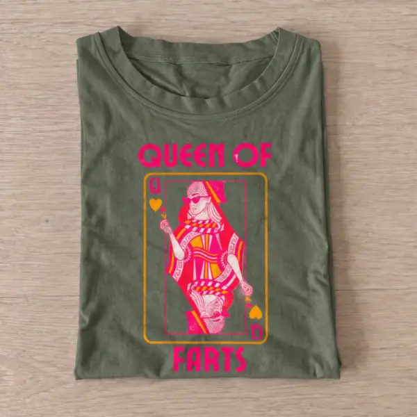 Queen of farts playing card graphic t shirt olive20queen of farts.webp