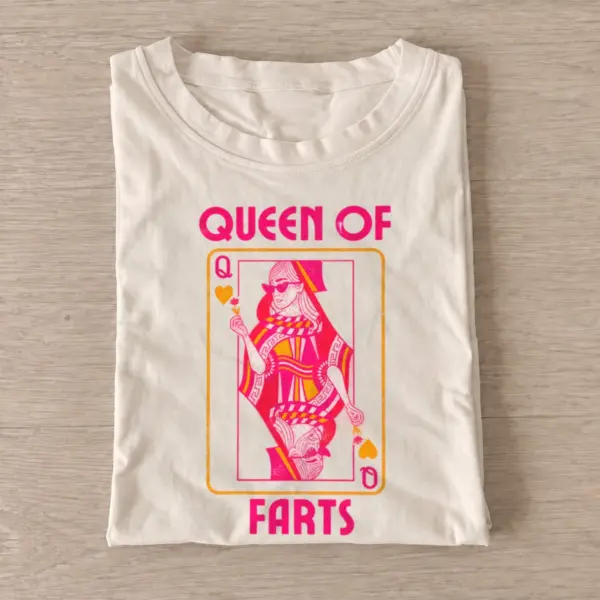 Queen of farts playing card graphic t shirt sand20queen of farts.webp
