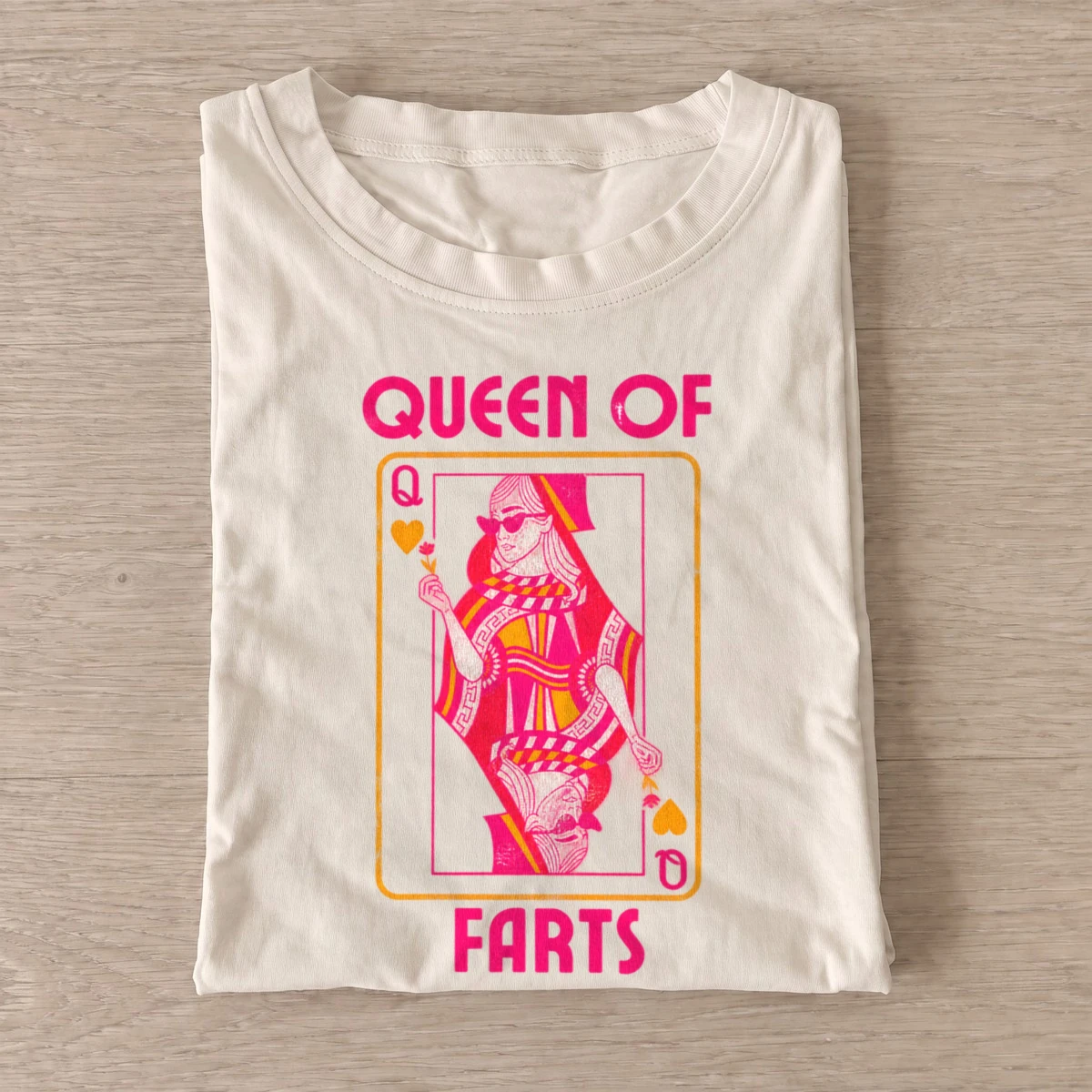 Queen of farts playing card graphic t shirt sand20queen of farts.webp