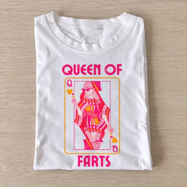 Queen of farts playing card graphic t shirt white20queen of farts.webp