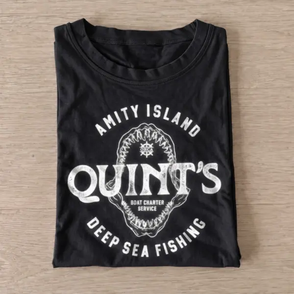 Quints amity island shark hunter charter t shirt black20shark hunter charter.webp