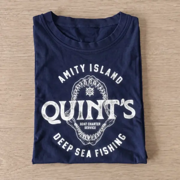 Quints amity island shark hunter charter t shirt navy20shark hunter charter.webp