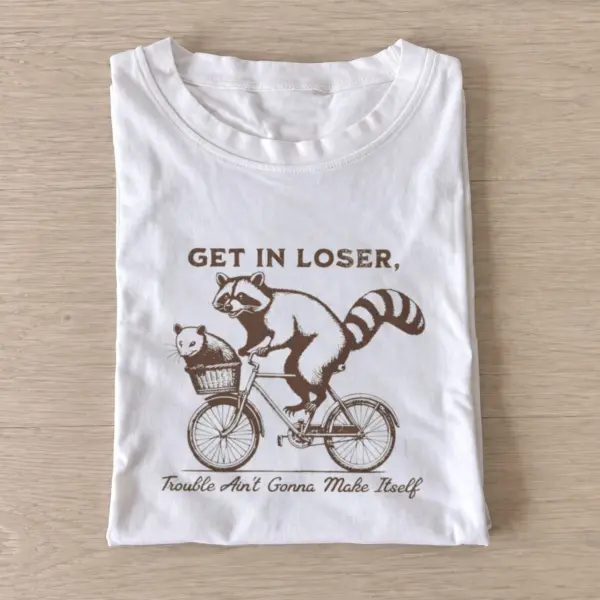 Raccoon bicycle trouble t shirt white20raccoon bicycle trouble.webp