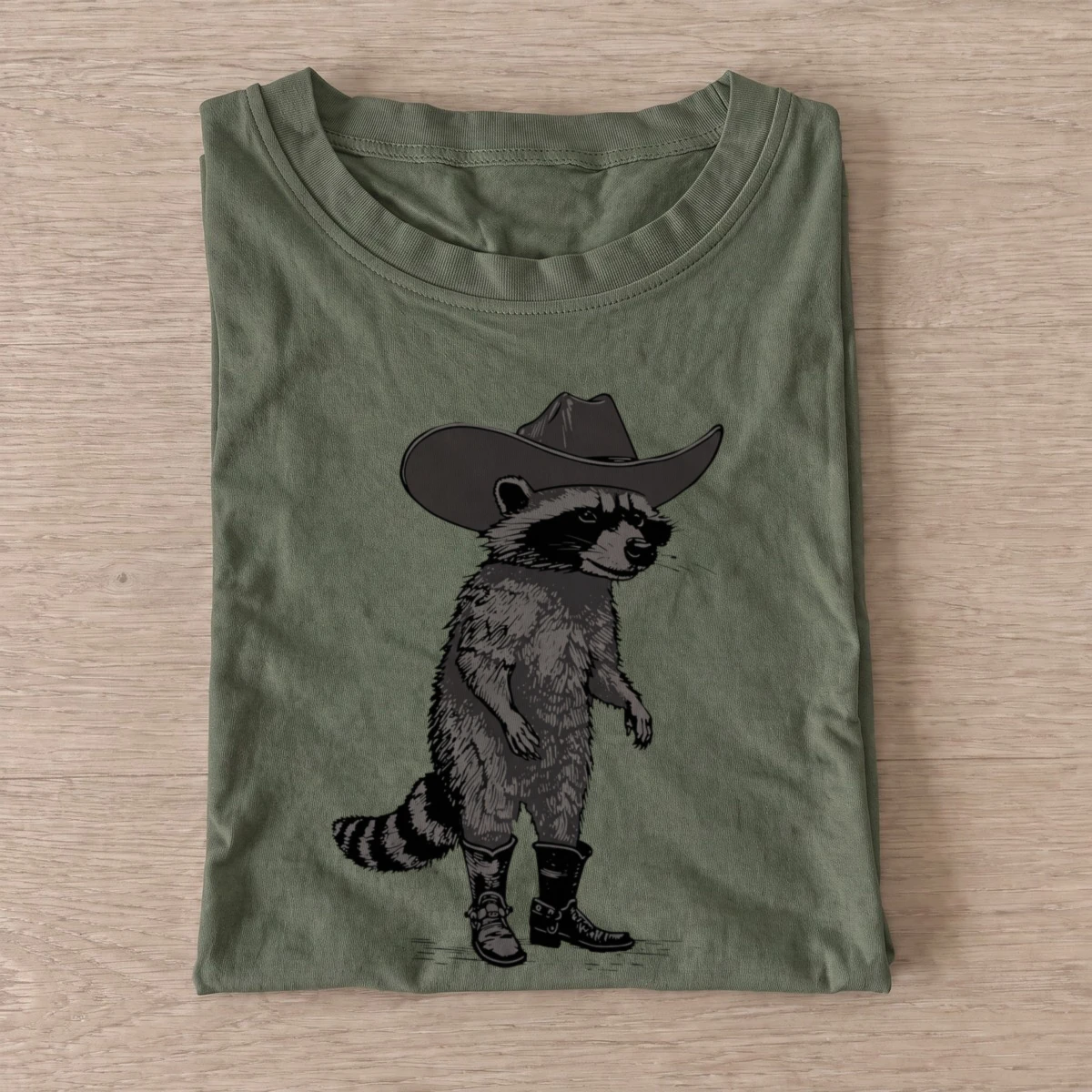 Raccoon black cowboy t shirt olive20raccoon black cowboy.webp