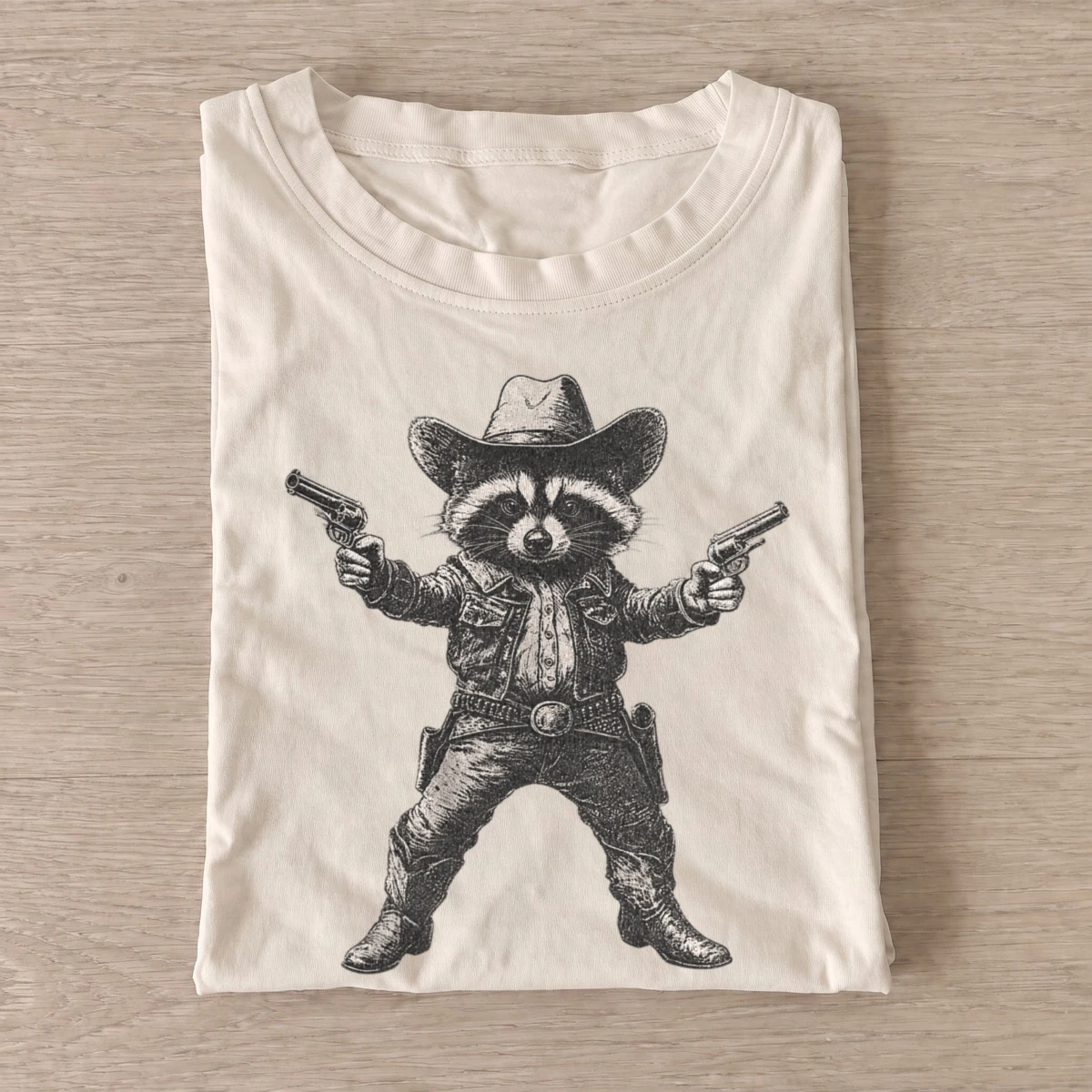 Raccoon gunslinger t shirt sand20raccoon gunslinger.webp
