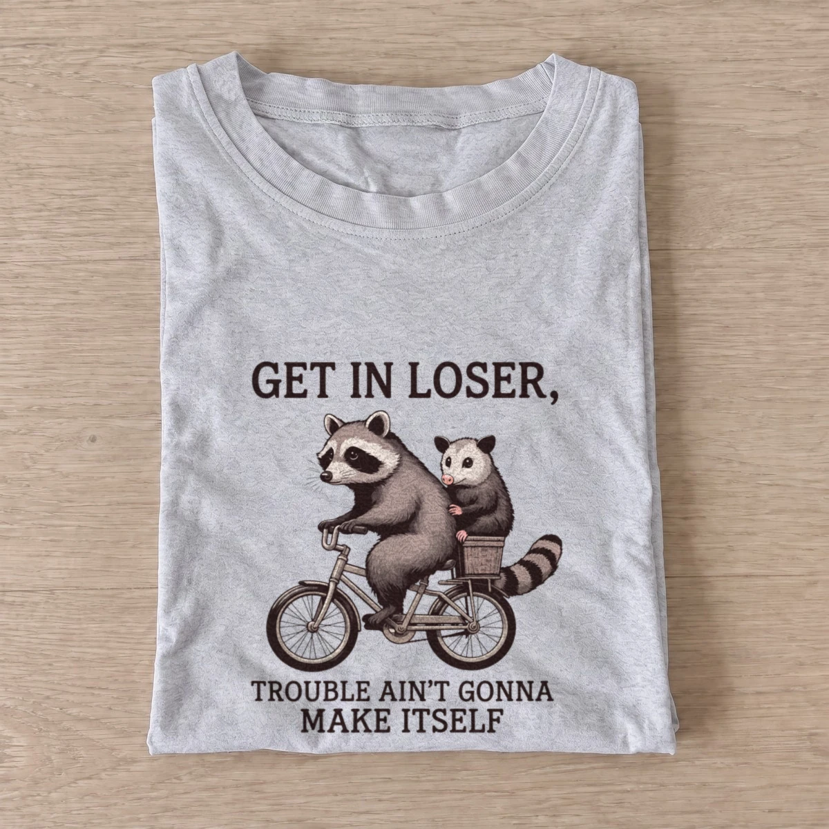 Raccoon opossum bicycle t shirt gray20raccoon opossum bicycle.webp