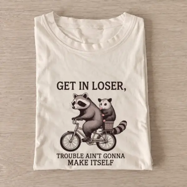 Raccoon opossum bicycle t shirt sand20raccoon opossum bicycle.webp