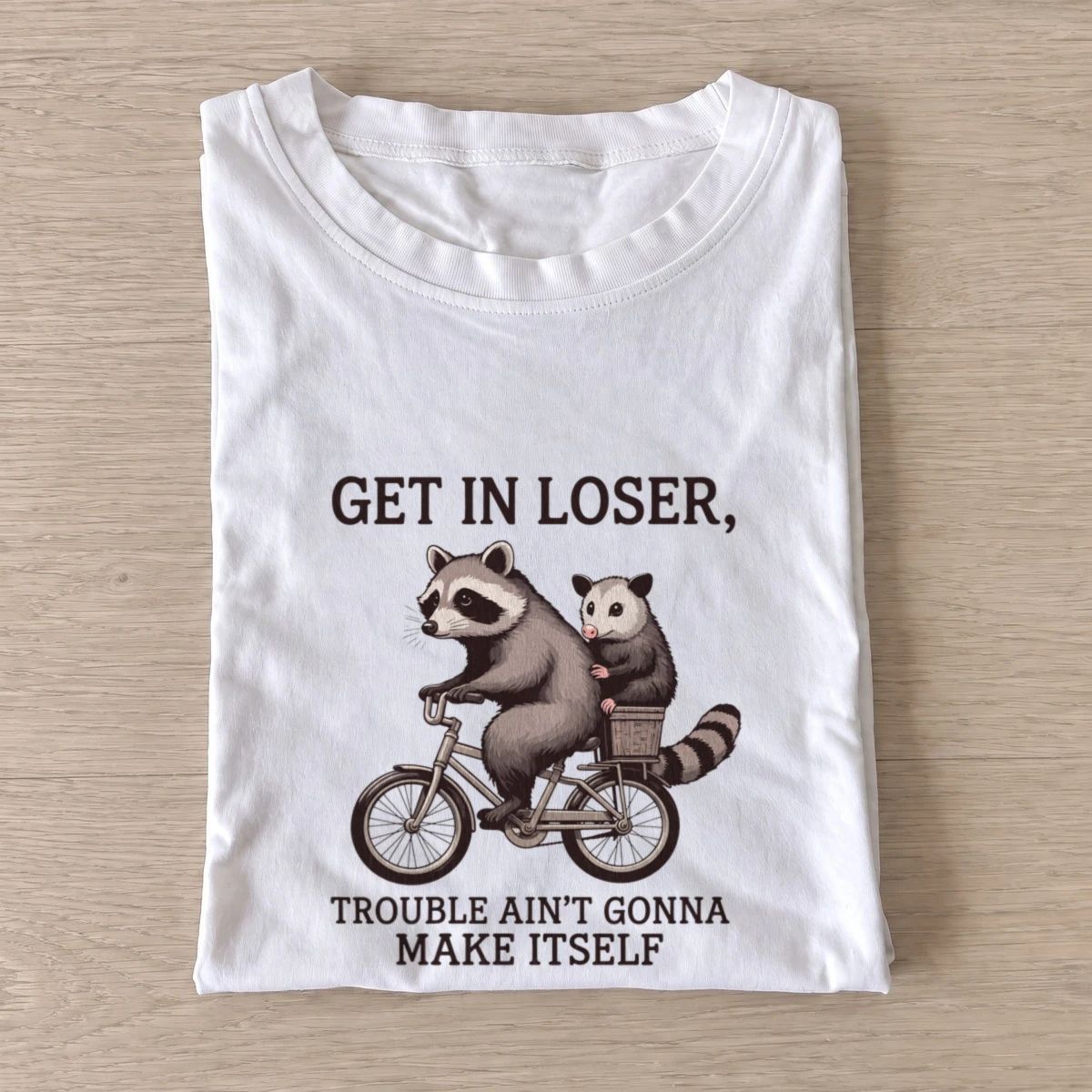 Raccoon opossum bicycle t shirt white20raccoon opossum bicycle.webp