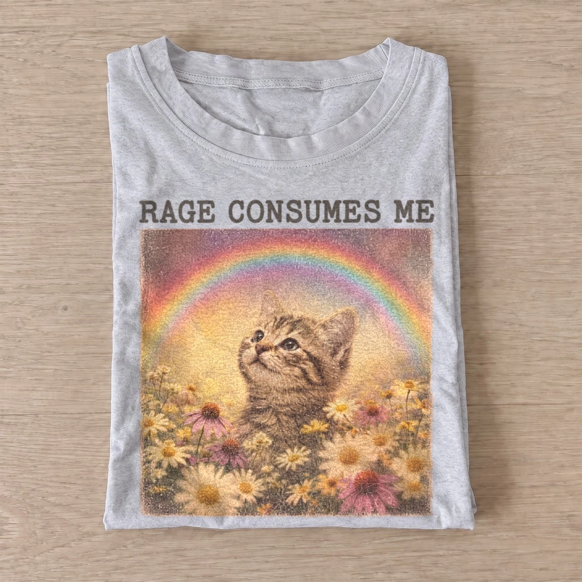 Rage consumes me rainbow kitten t shirt gray20rainbow rage kitten.webp