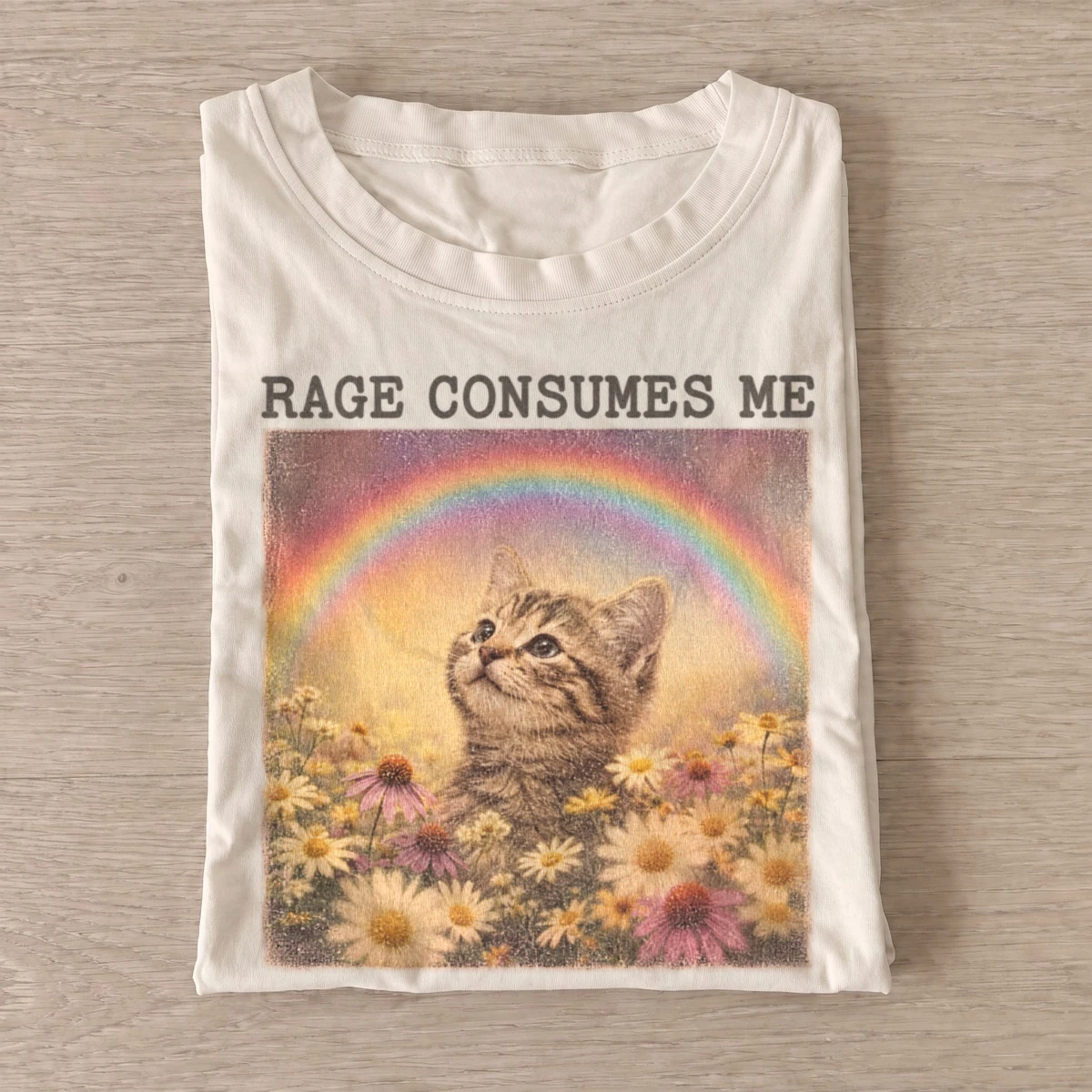 Rage consumes me rainbow kitten t shirt sand20rainbow rage kitten.webp