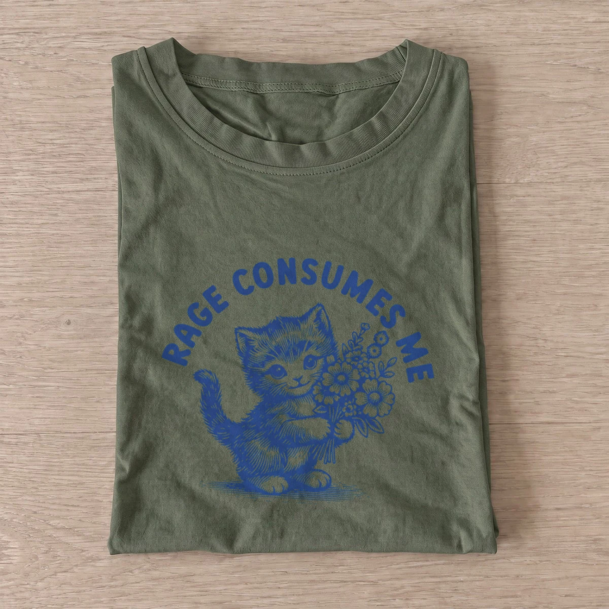 Rage flower kitten t shirt olive20rage flower kitten.webp