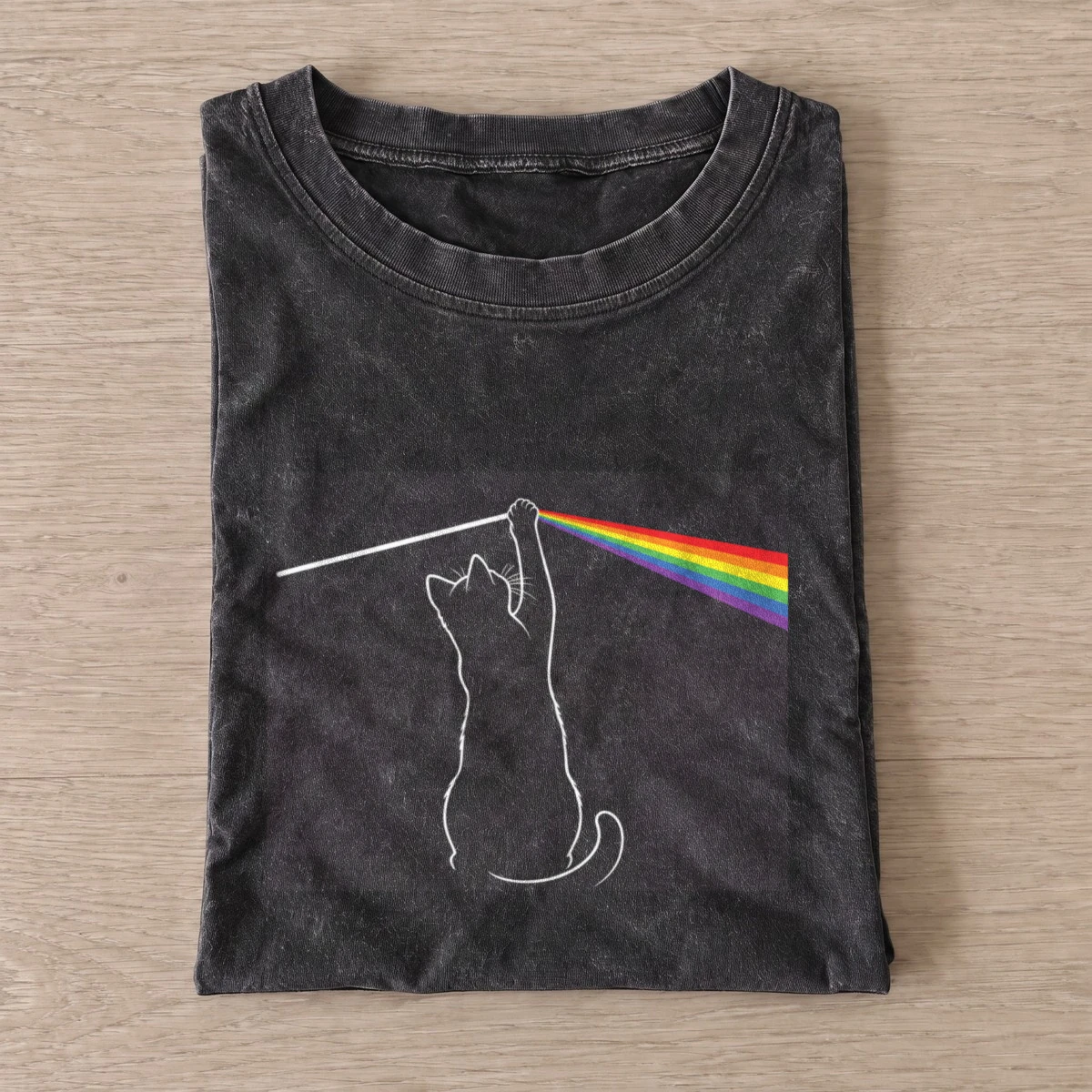 Rainbow catching cat vintage t shirt washed20black20rainbow catching cat.webp
