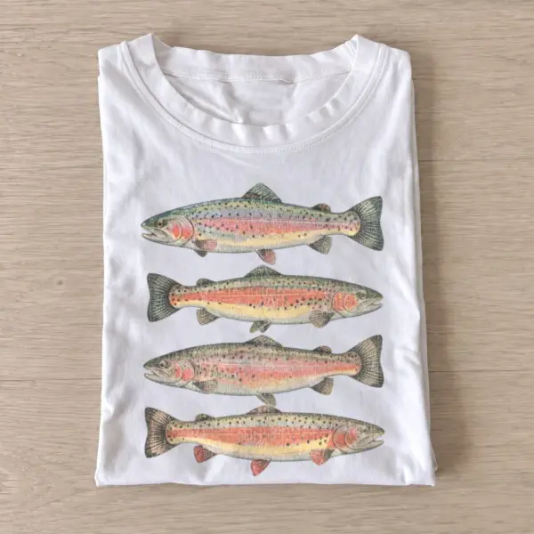 Rainbow trout lineup t shirt white20rainbow trout lineup.webp