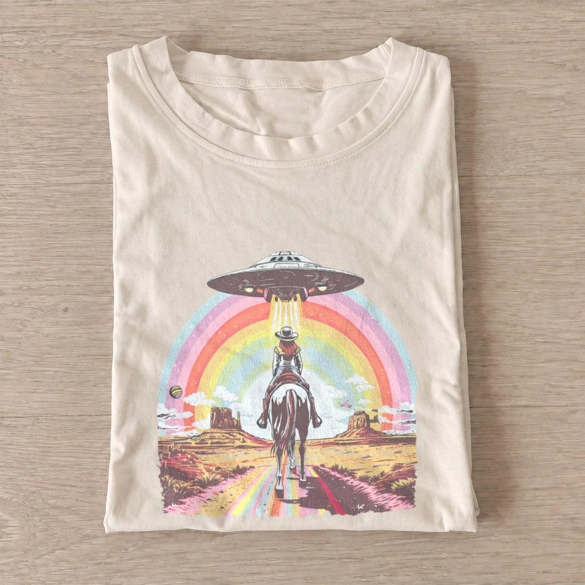 Rainbow ufo cowboy t shirt sand20rainbow ufo cowboy.webp