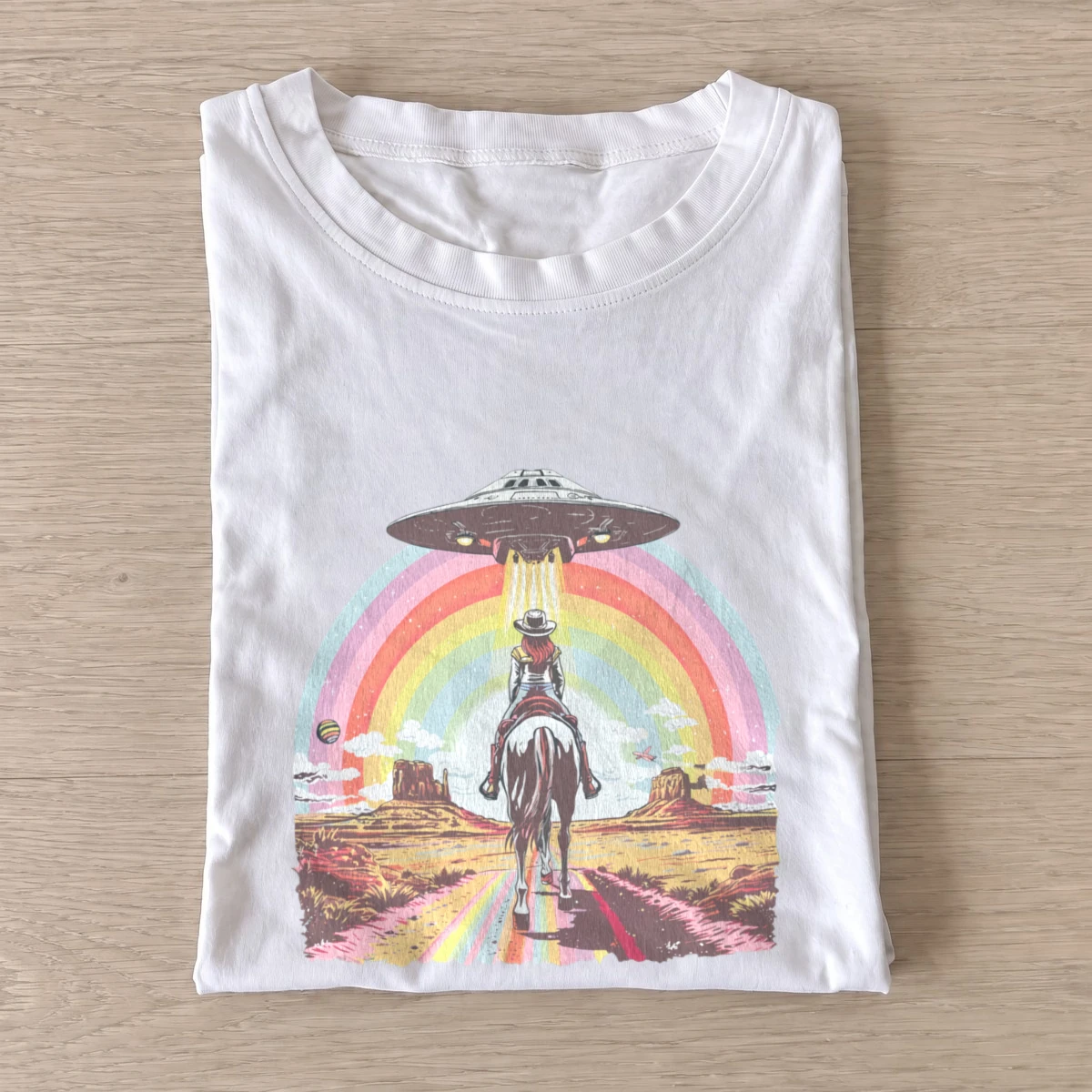 Rainbow ufo cowboy t shirt white20rainbow ufo cowboy.webp