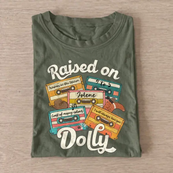 Raised on dolly country cassette t shirt olive20country cassette nostalgia.webp