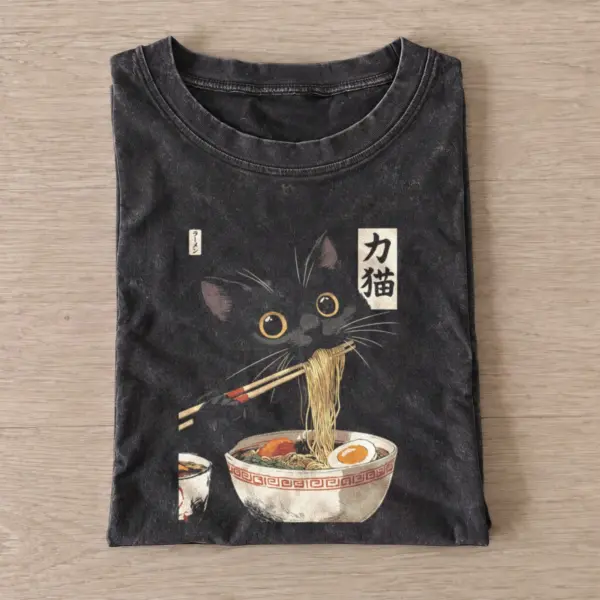 Ramen cat chopsticks vintage t shirt washed20black20ramen cat chopsticks.webp