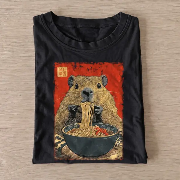 Ramen slurping capybara graphic t shirt black20ramen capybara.webp