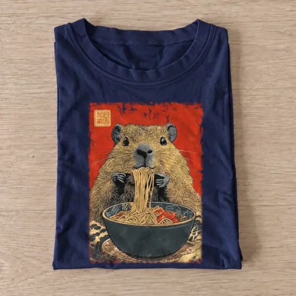 Ramen slurping capybara graphic t shirt navy20ramen capybara.webp