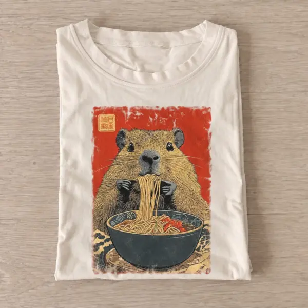 Ramen slurping capybara graphic t shirt sand20ramen capybara.webp