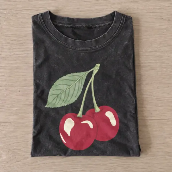 Red cherries vintage t shirt washed20black20red cherries.webp