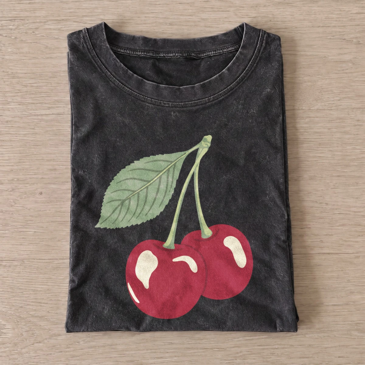 Red cherries vintage t shirt washed20black20red cherries.webp