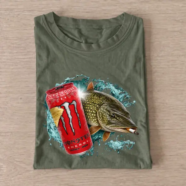 Red Energy Pike Fishing T-Shirt — graphic design