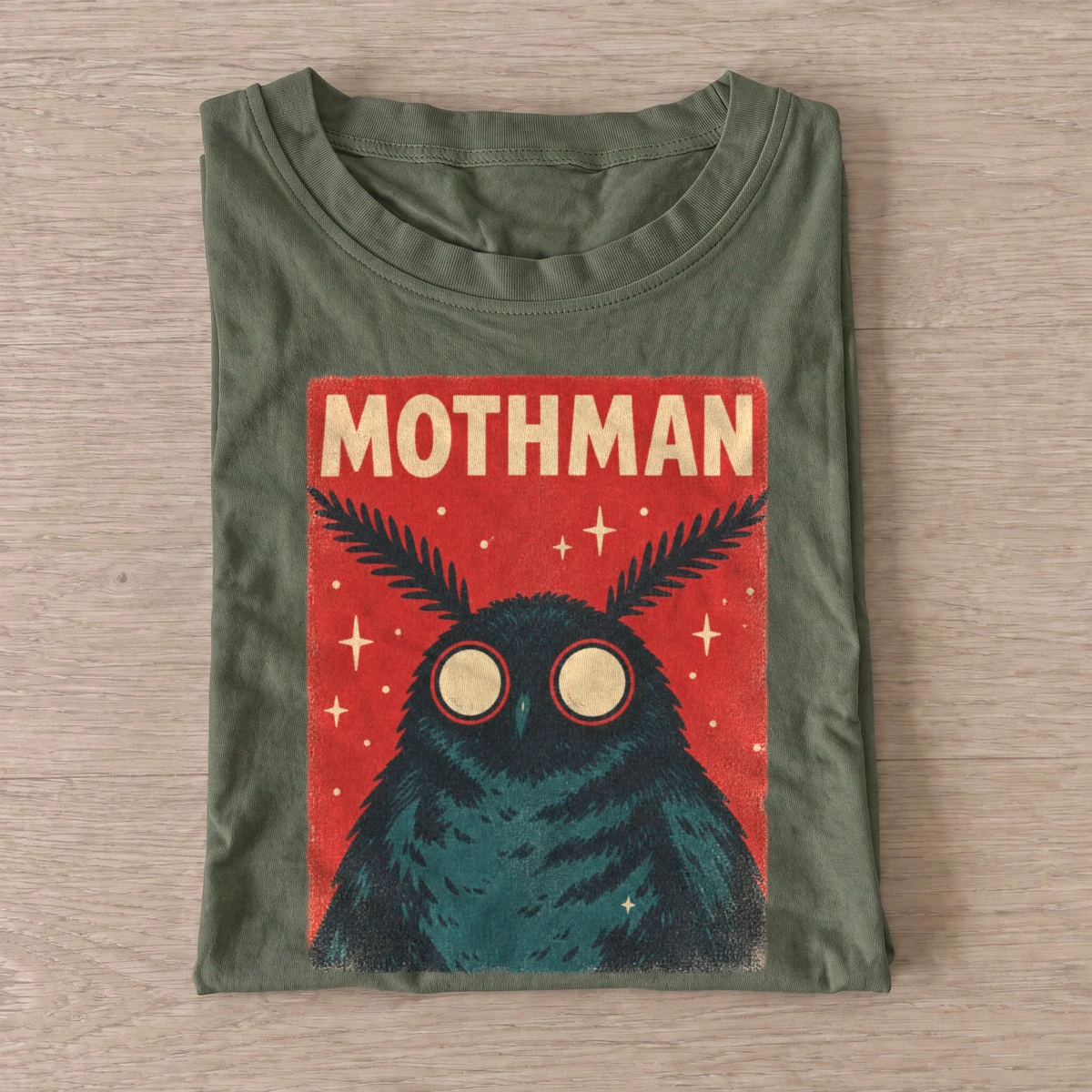 Red eyed mothman graphic t shirt olive20red eyed mothman.webp