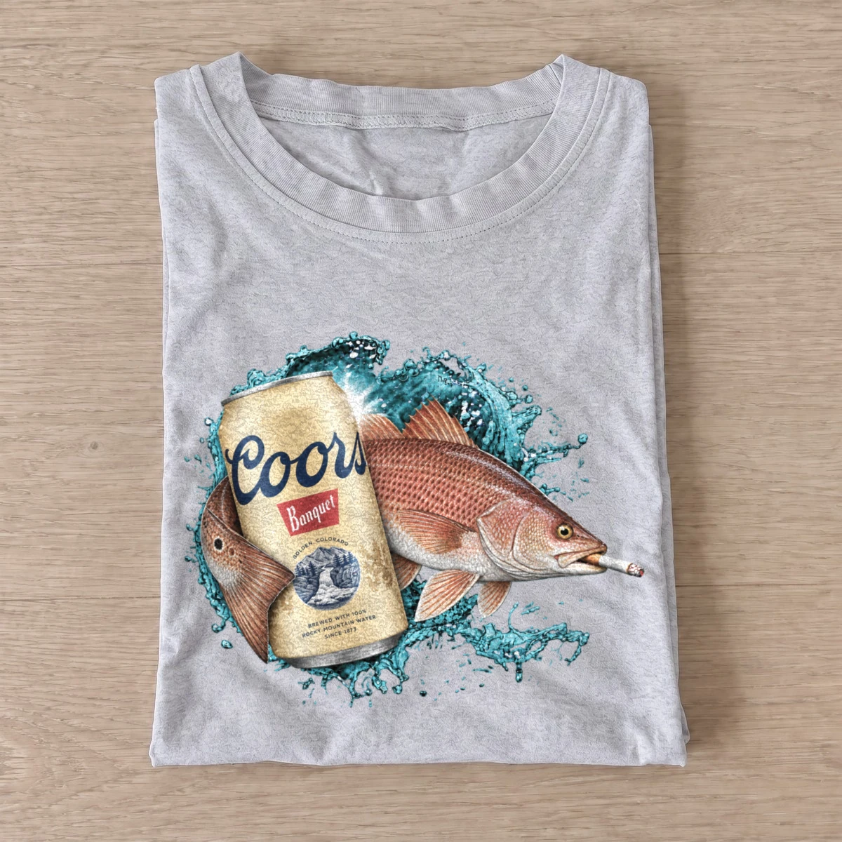 Red fish lager fishing t shirt gray20red fish lager.webp