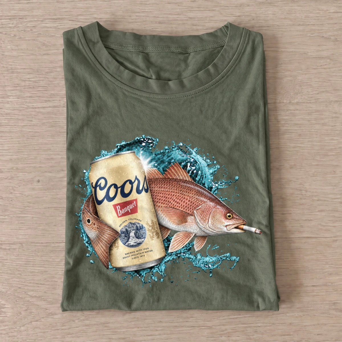 Red fish lager fishing t shirt olive20red fish lager.webp