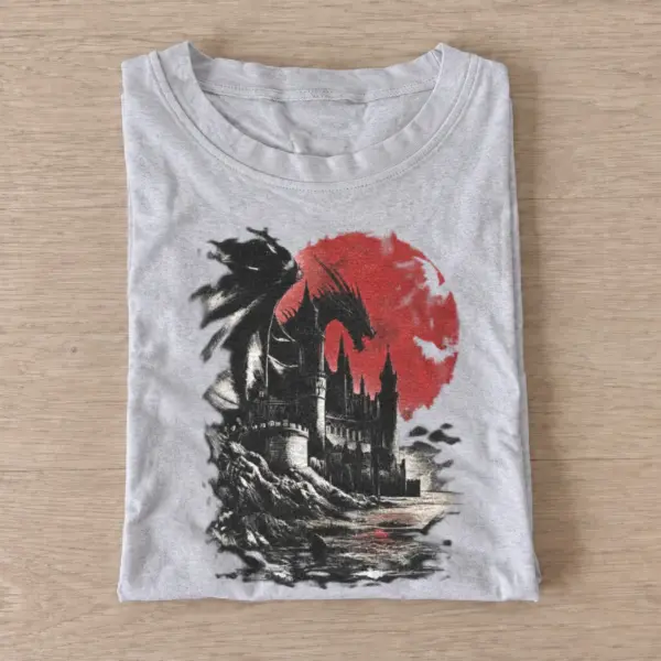 Red moon dragon castle t shirt gray20red moon dragon castle.webp