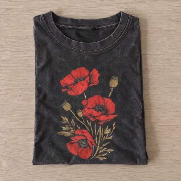 Red poppies vintage t shirt washed20black20red poppies.webp