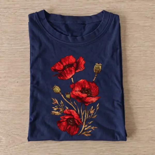 Red poppy bouquet t shirt navy20red poppy bouquet.webp