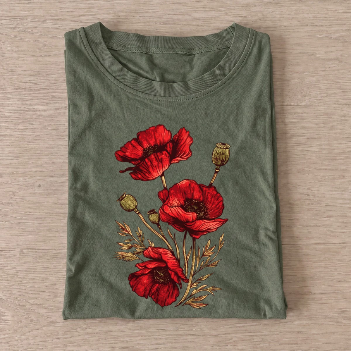 Red poppy bouquet t shirt olive20red poppy bouquet.webp