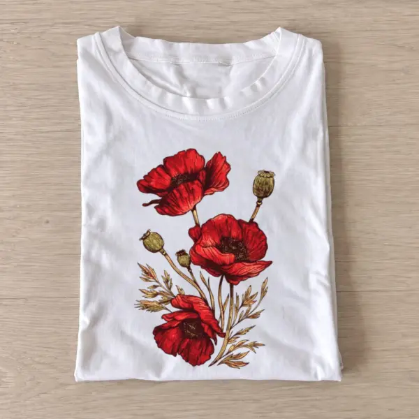 Red poppy bouquet t shirt white20red poppy bouquet.webp