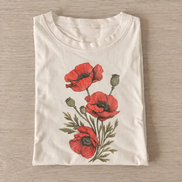 Red poppy stems botanical t shirt sand20red poppy stems.webp