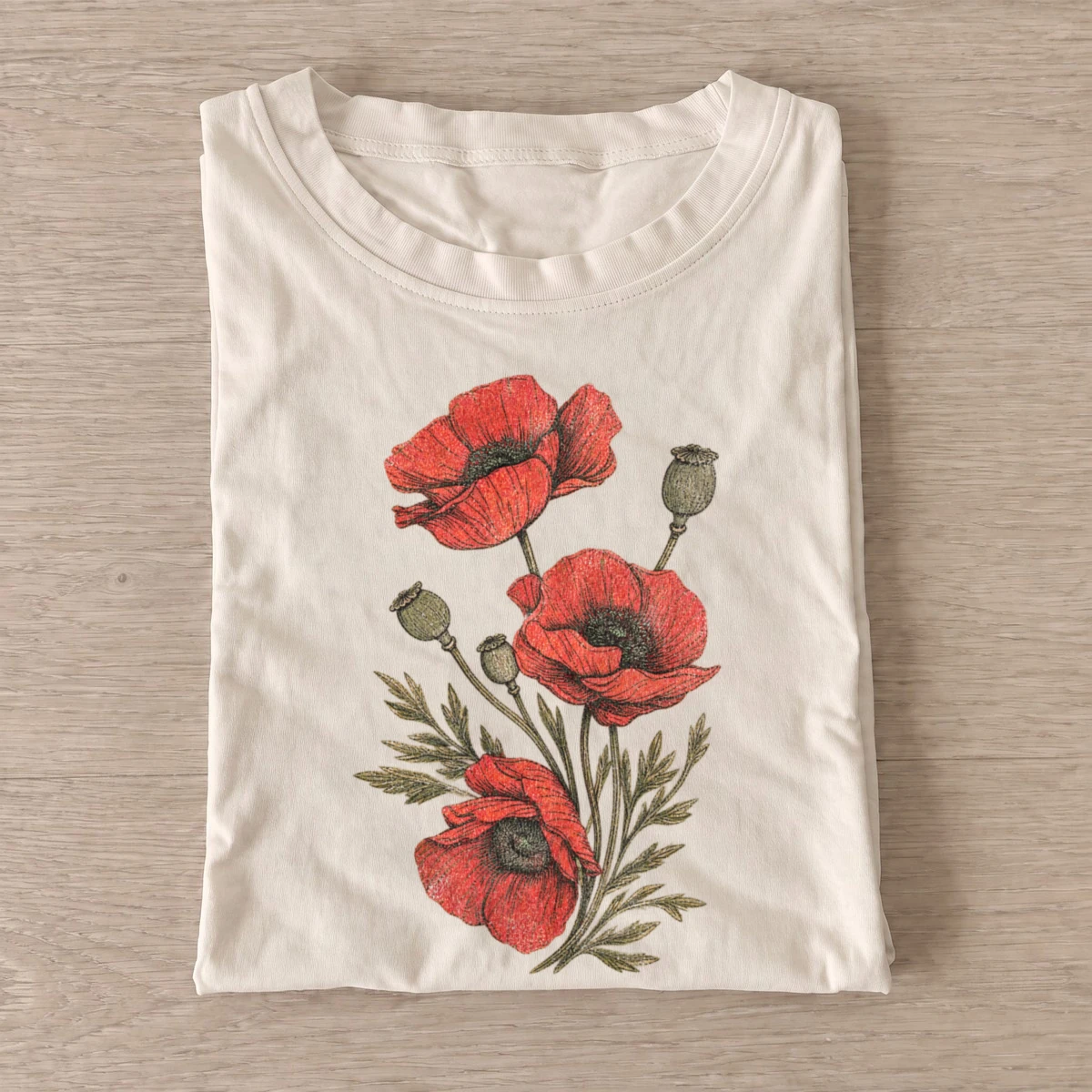 Red poppy stems botanical t shirt sand20red poppy stems.webp