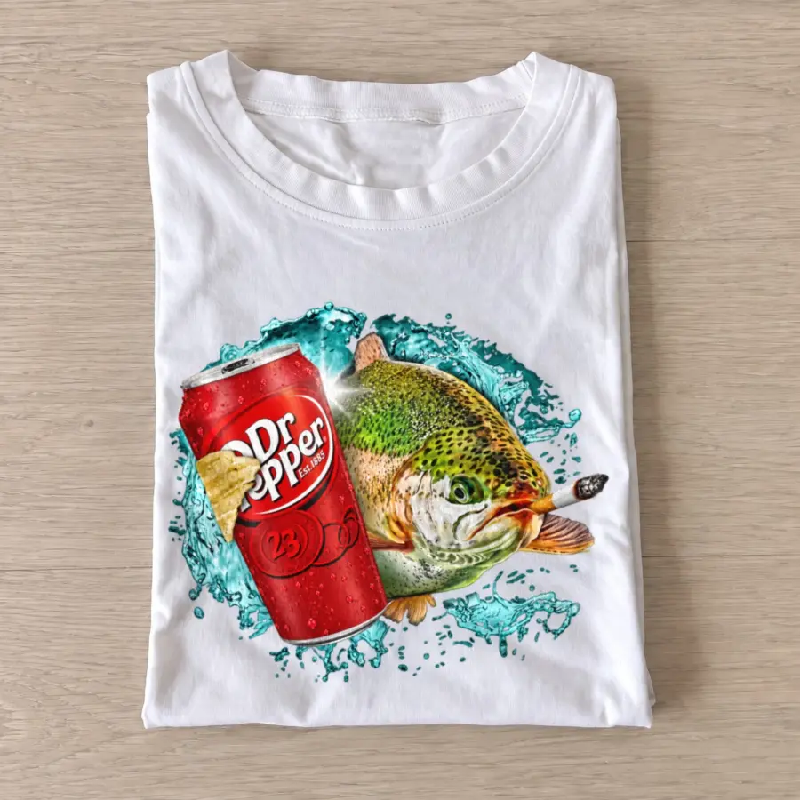 Red Soda Trout Fishing T-Shirt — graphic design