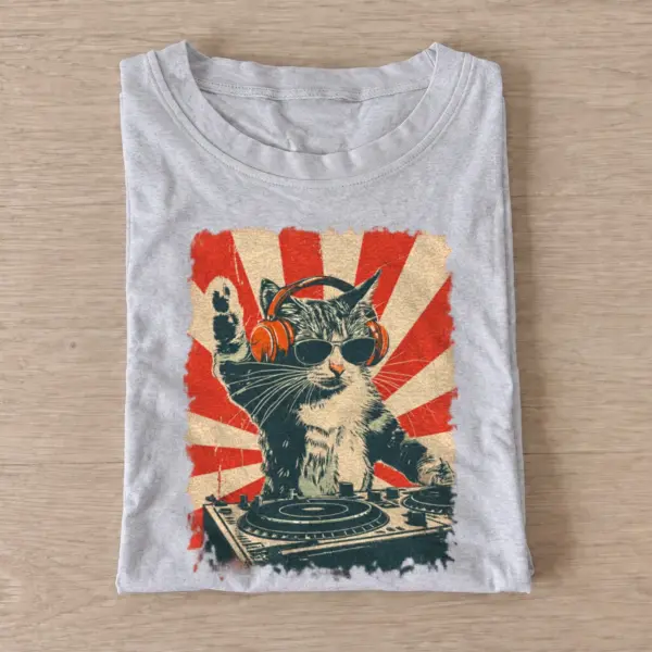 Red sun dj cat t shirt gray20red sun dj cat.webp