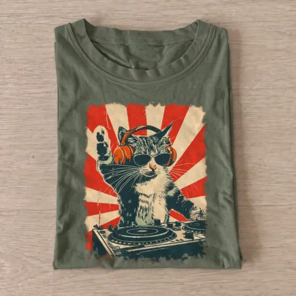 Red sun dj cat t shirt olive20red sun dj cat.webp