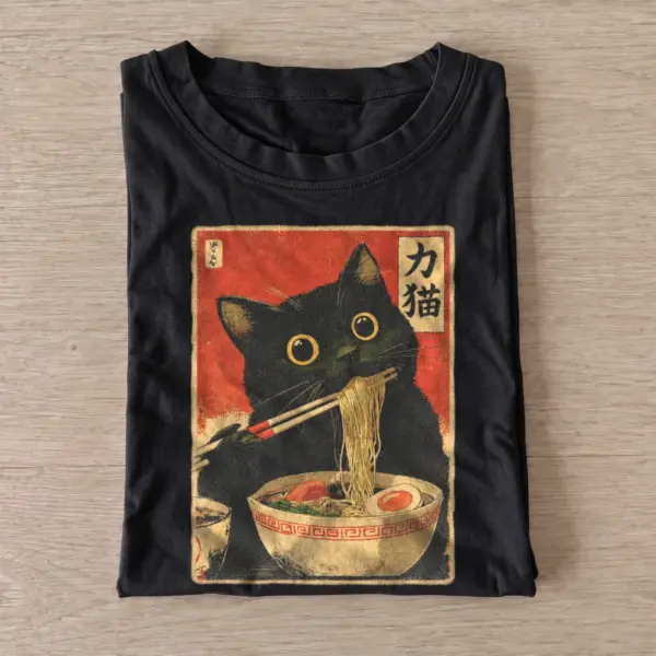Red sun ramen cat t shirt black20red sun ramen cat.webp