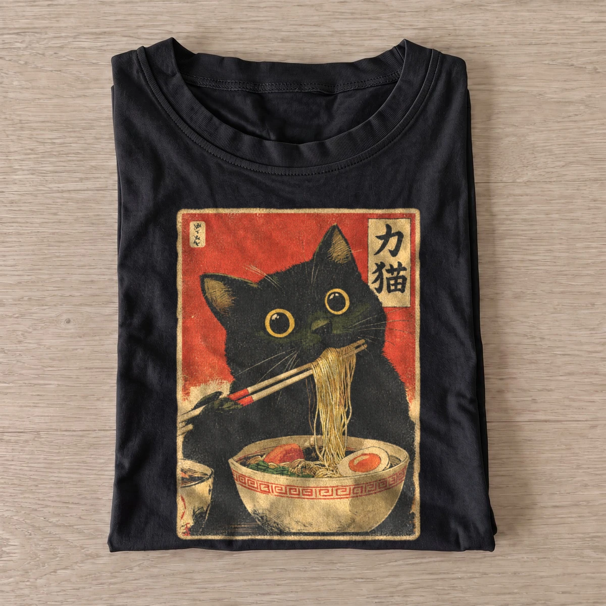 Red sun ramen cat t shirt black20red sun ramen cat.webp