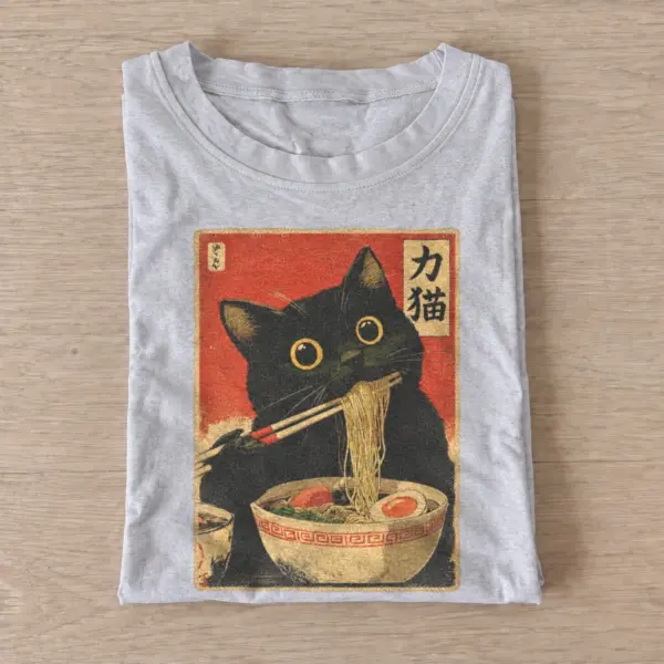 Red sun ramen cat t shirt gray20red sun ramen cat.webp