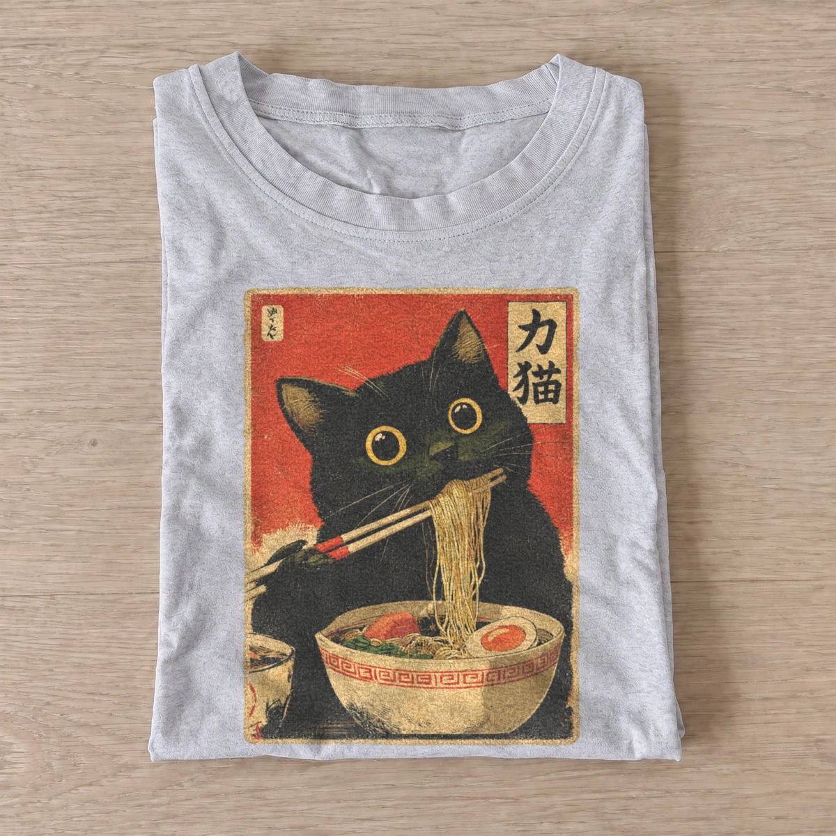 Red sun ramen cat t shirt gray20red sun ramen cat.webp